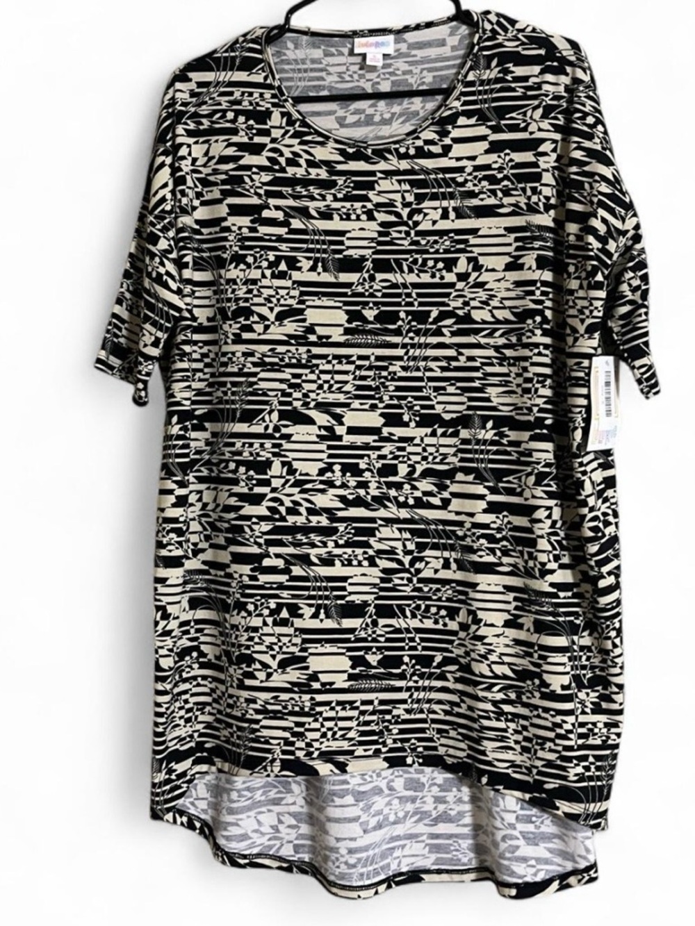 LuLaRoe Tunic Top Sz S IRMA Geometric Print High/Low Hem Short Sleeves Oversized